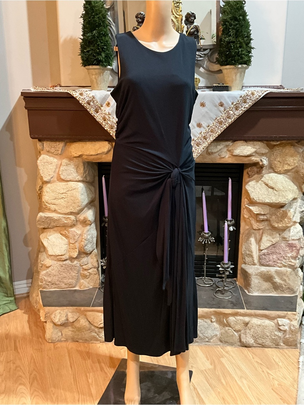 Sofia Vergara Black  Sleeveless Knot-Front Midi Dress L